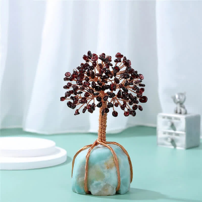 Giftoluck Garnet Leaves Amazonite Base Feng Shui Tree