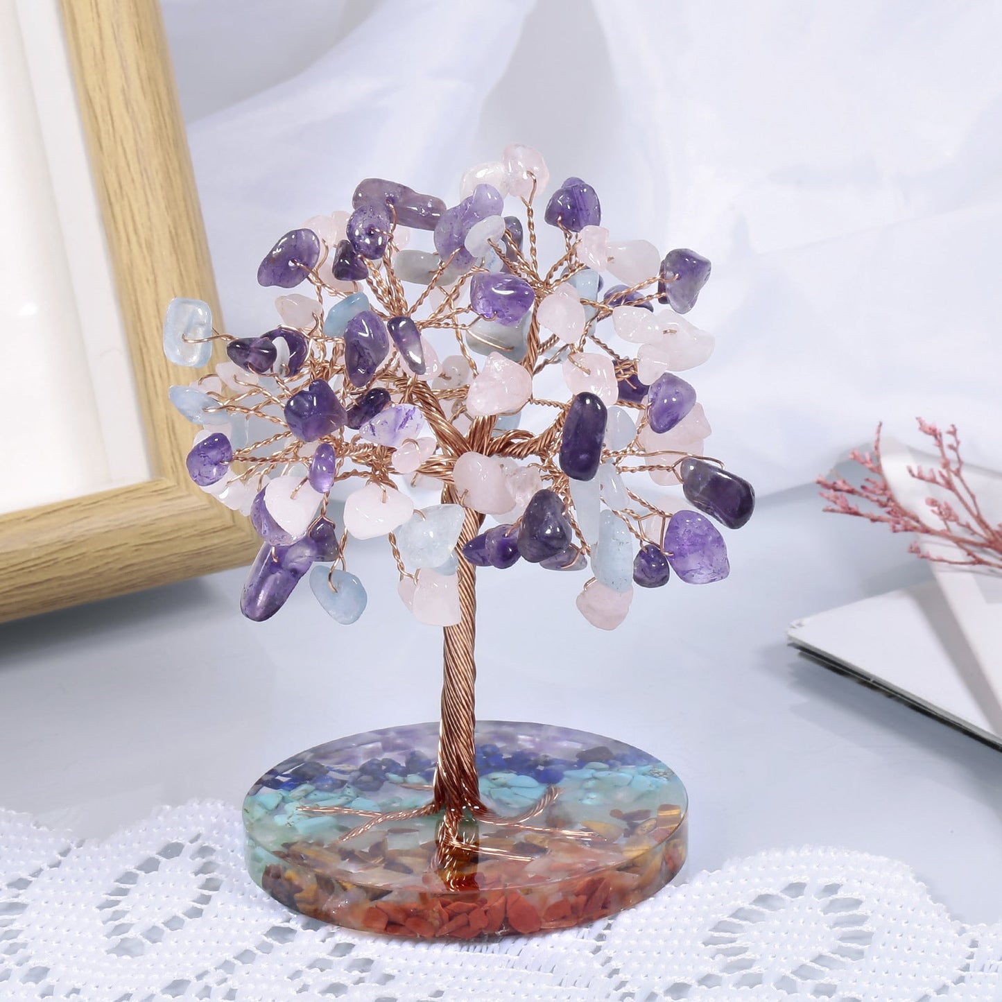 Giftoluck Chakra Gravel Round Base Feng Shui Tree