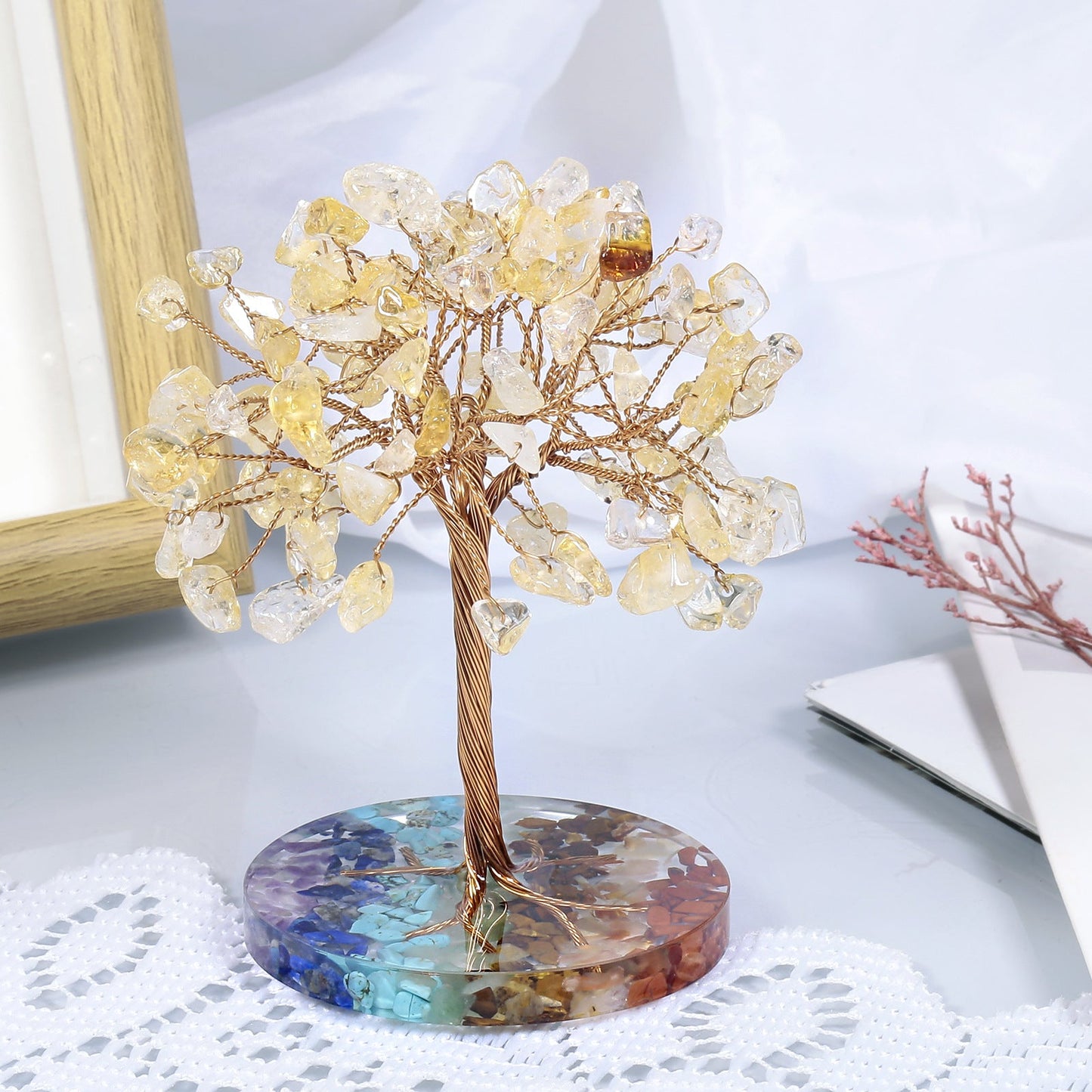 Giftoluck Chakra Gravel Round Base Feng Shui Tree