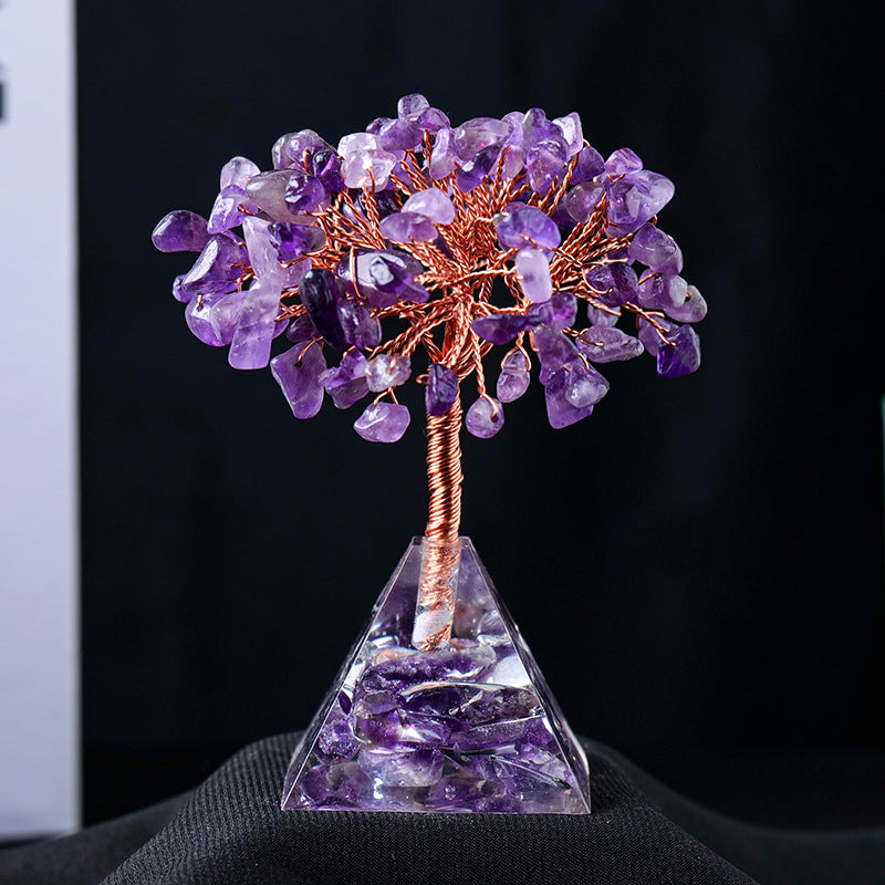 Giftoluck Natural Crystal Gravel Pyramid Base Feng Shui Tree