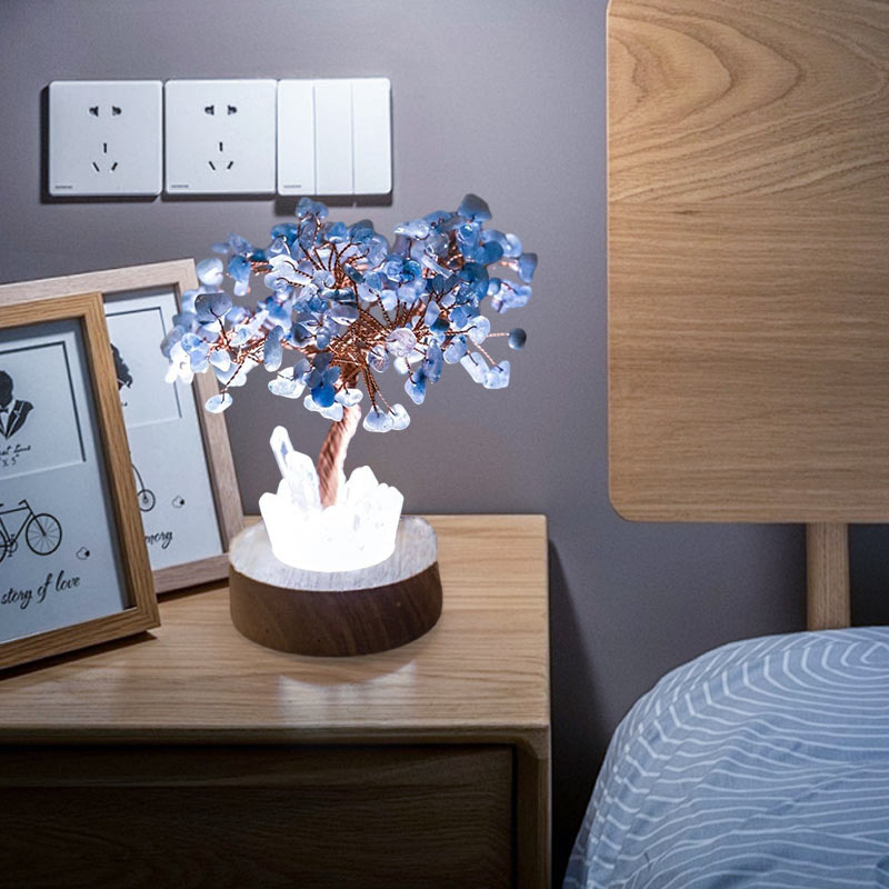 Giftoluck Aquamarine Crystal Feng Shui Tree Lamp