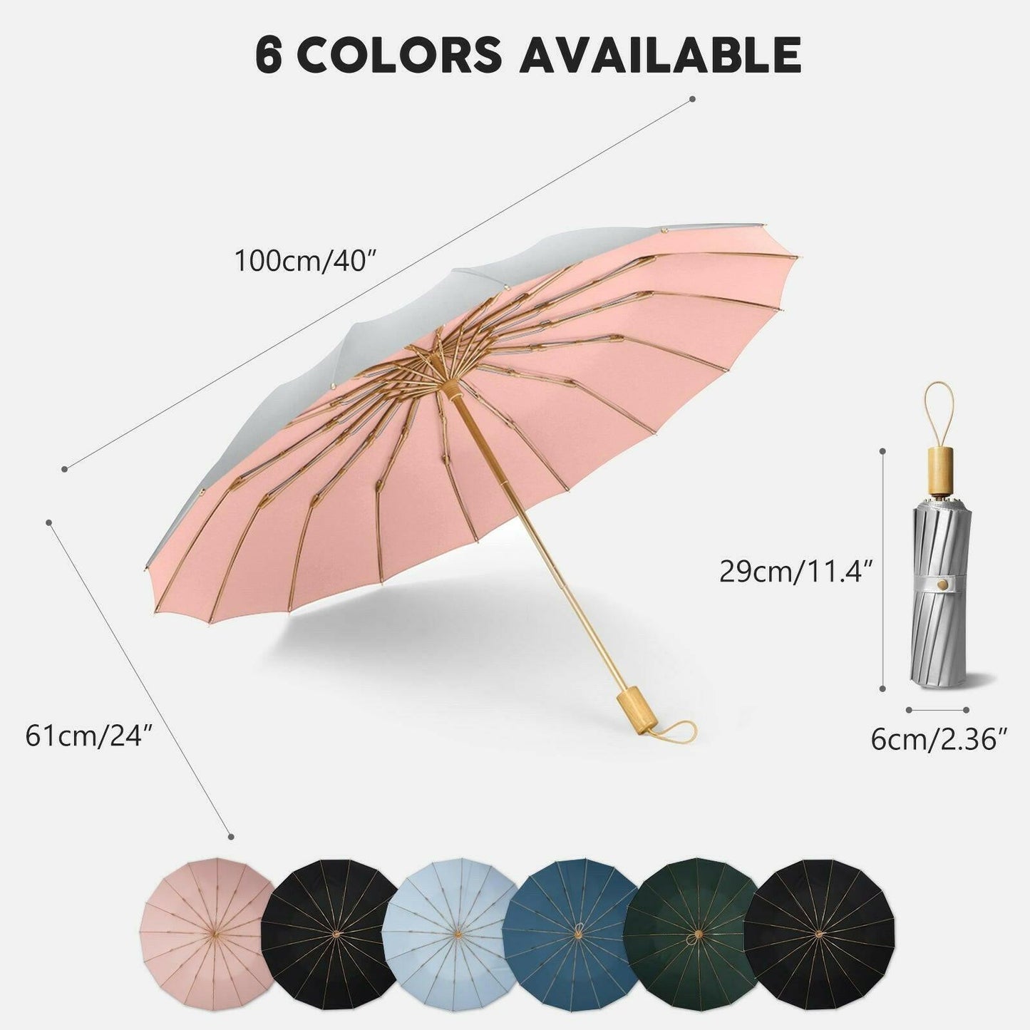 Compact UV Reflective Umbrella 16-Rib Golden Frame UPF50+