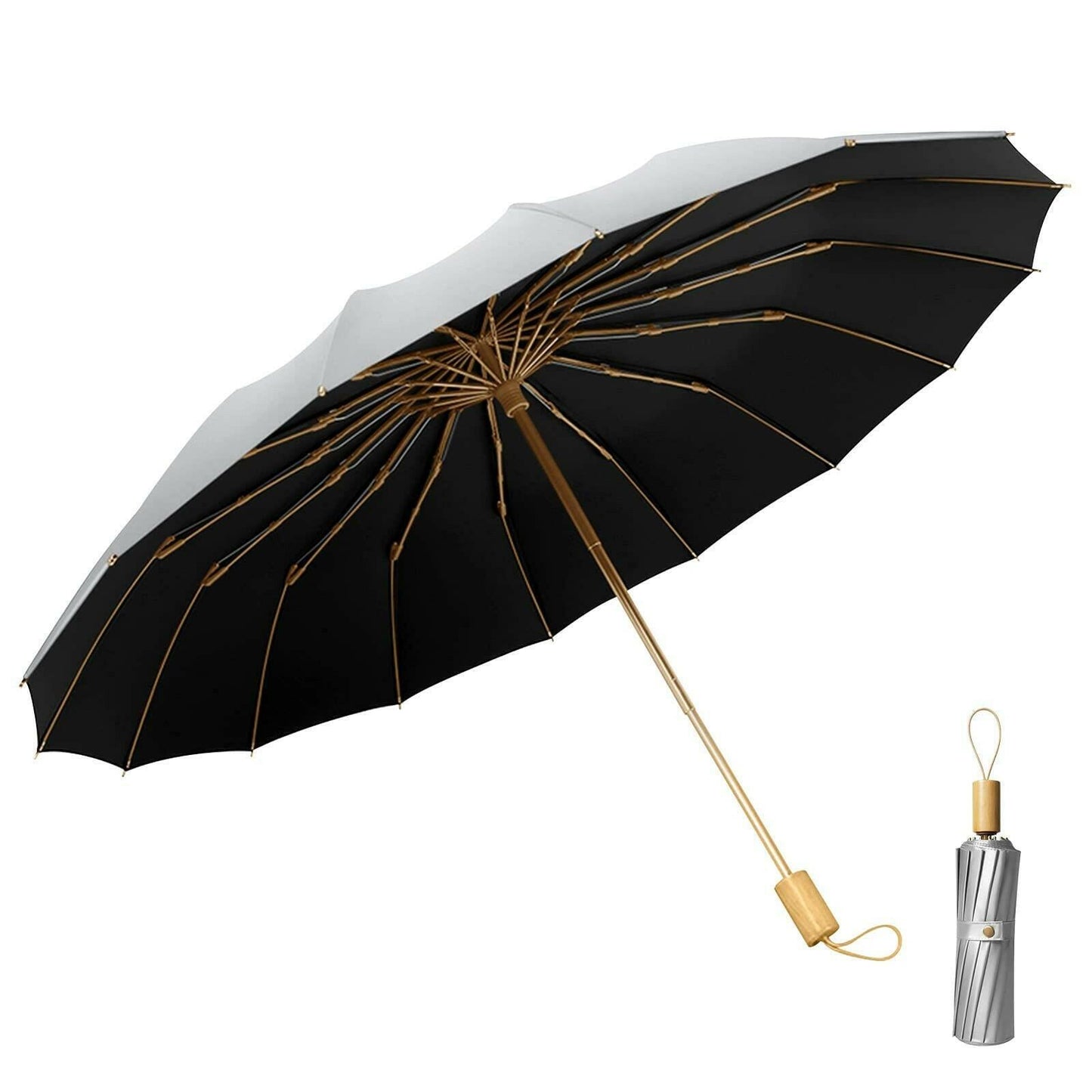 Compact UV Reflective Umbrella 16-Rib Golden Frame UPF50+