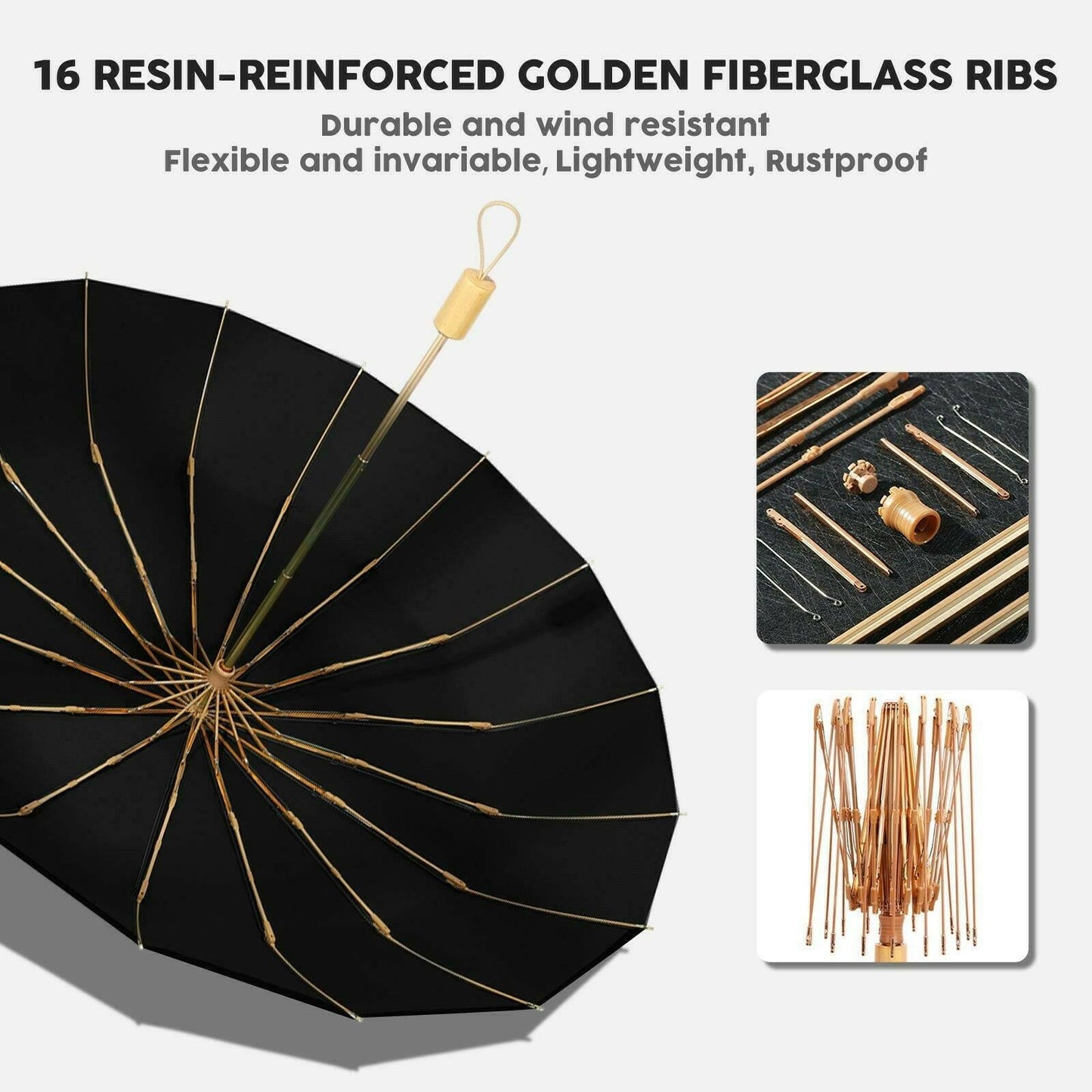 Compact UV Reflective Umbrella 16-Rib Golden Frame UPF50+