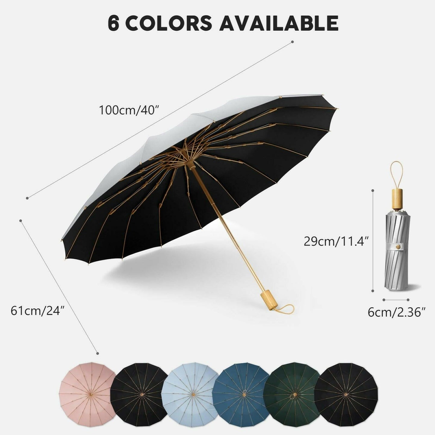 Compact UV Reflective Umbrella 16-Rib Golden Frame UPF50+