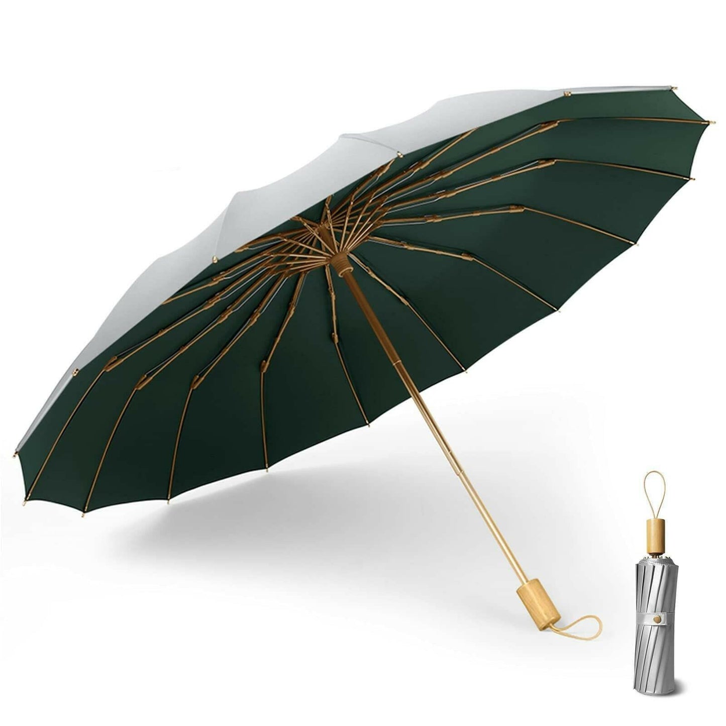 Compact UV Reflective Umbrella 16-Rib Golden Frame UPF50+