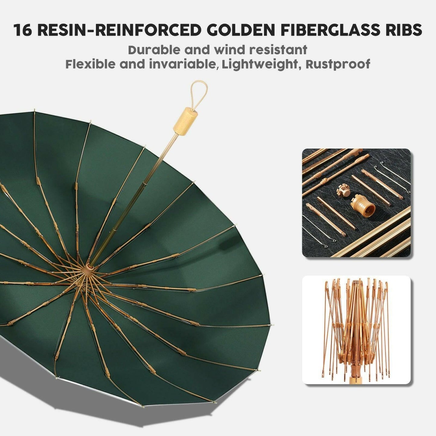 Compact UV Reflective Umbrella 16-Rib Golden Frame UPF50+