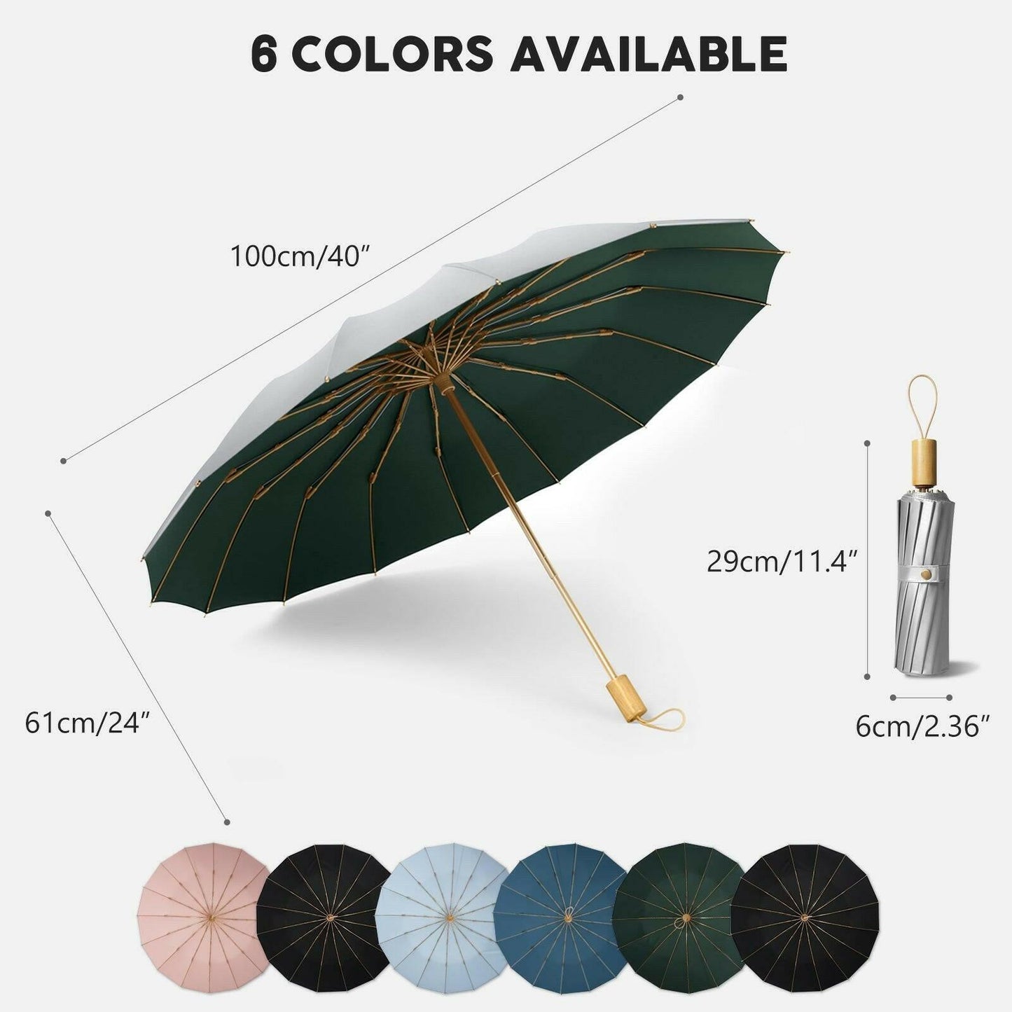 Compact UV Reflective Umbrella 16-Rib Golden Frame UPF50+