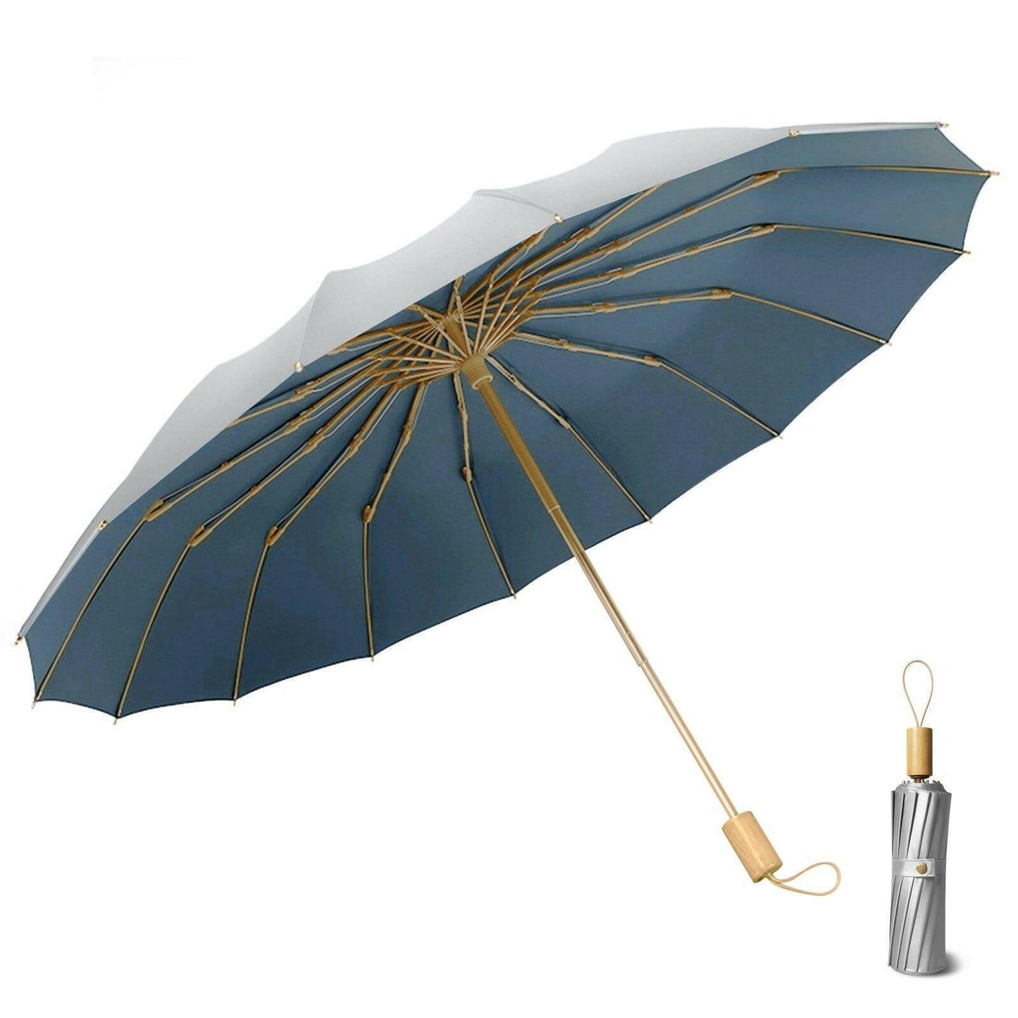 Compact UV Reflective Umbrella 16-Rib Golden Frame UPF50+