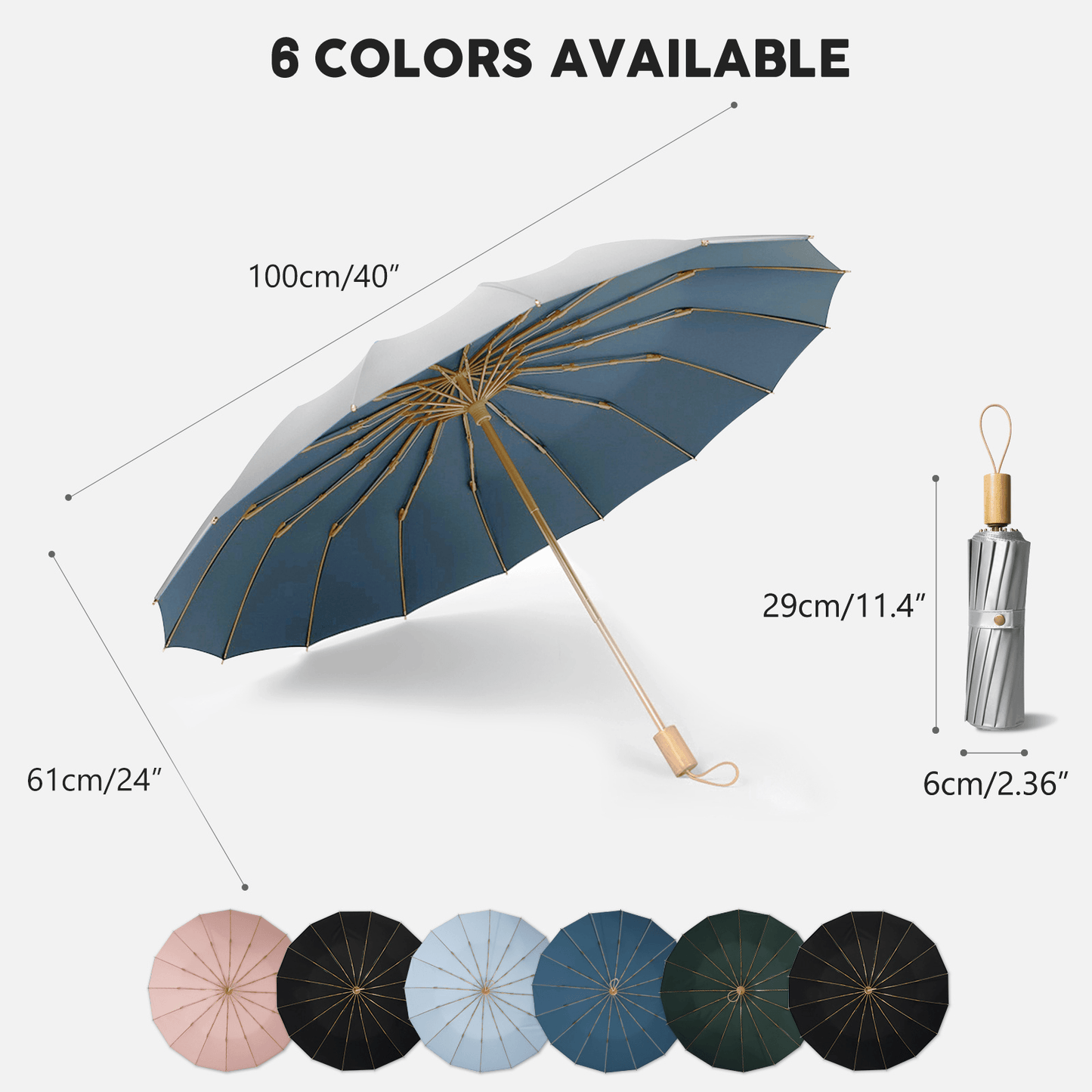 Compact UV Reflective Umbrella 16-Rib Golden Frame UPF50+