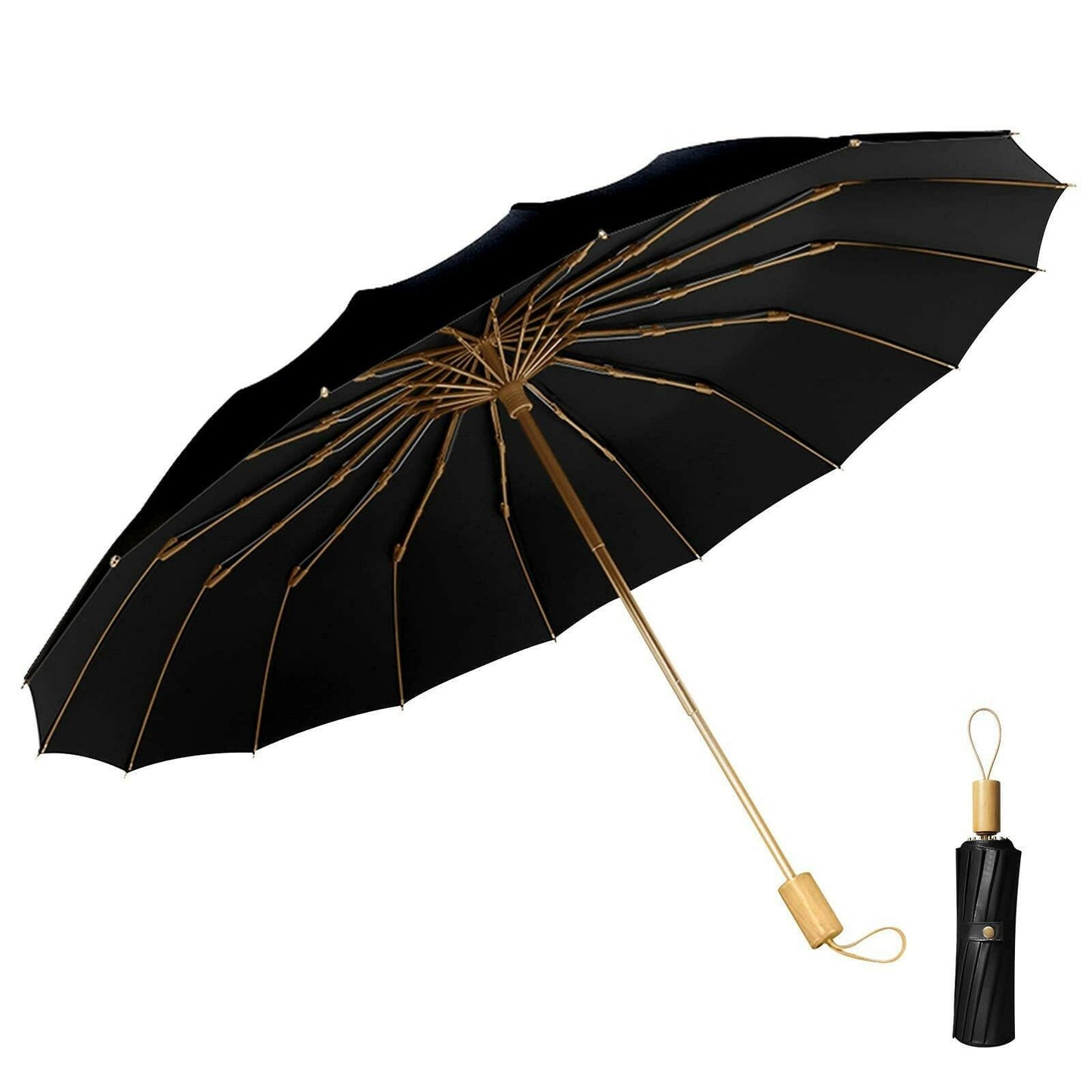 Compact UV Reflective Umbrella 16-Rib Golden Frame UPF50+