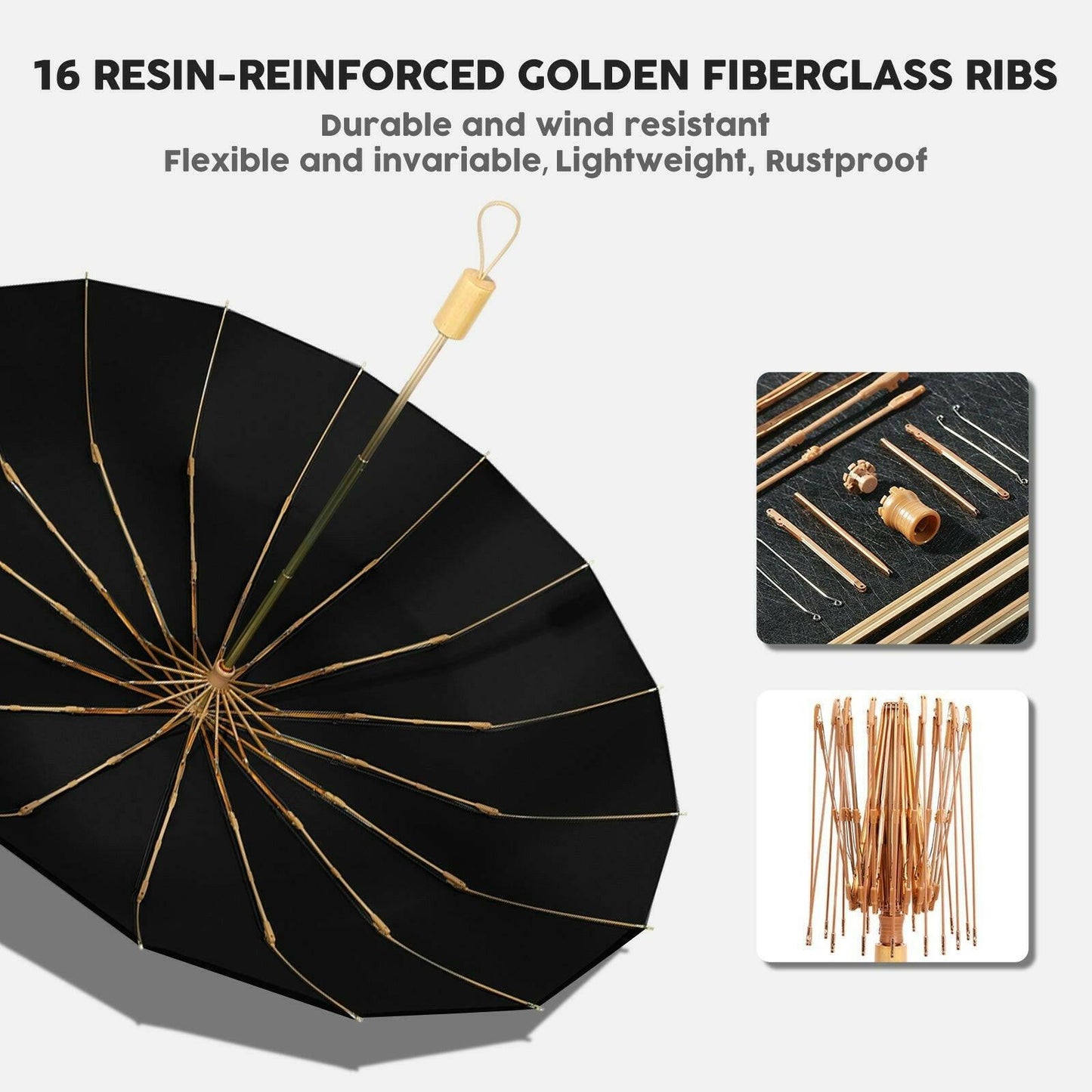 Compact UV Reflective Umbrella 16-Rib Golden Frame UPF50+