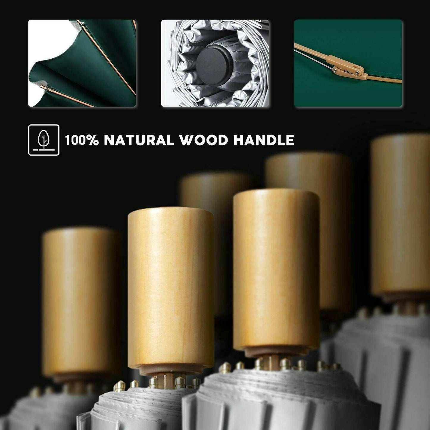 Compact UV Reflective Umbrella 16-Rib Golden Frame UPF50+
