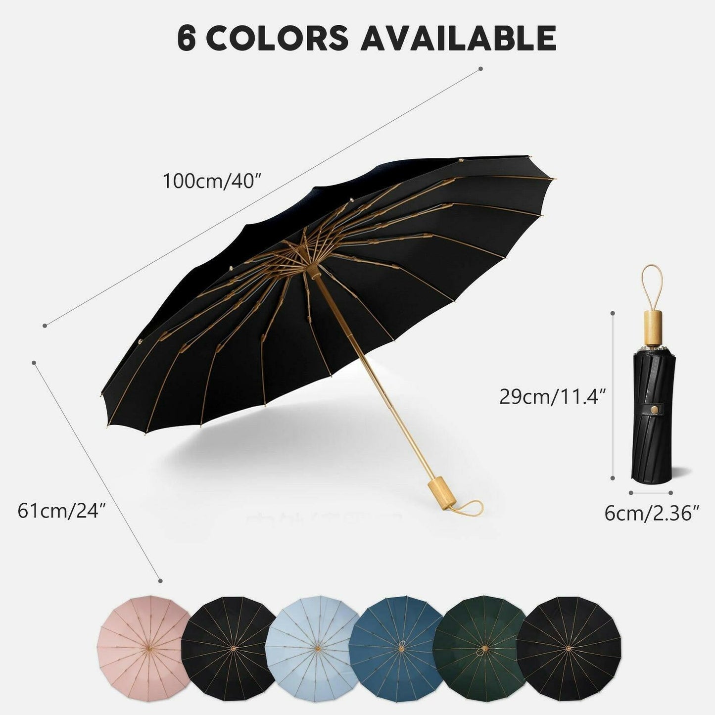 Compact UV Reflective Umbrella 16-Rib Golden Frame UPF50+