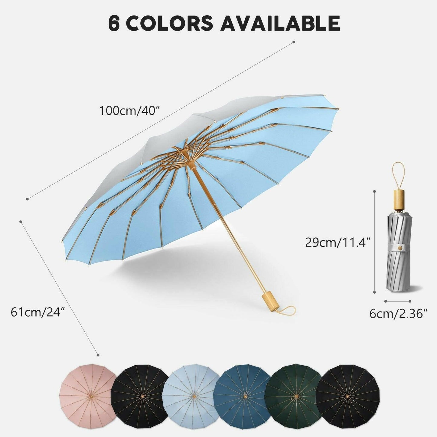 Compact UV Reflective Umbrella 16-Rib Golden Frame UPF50+