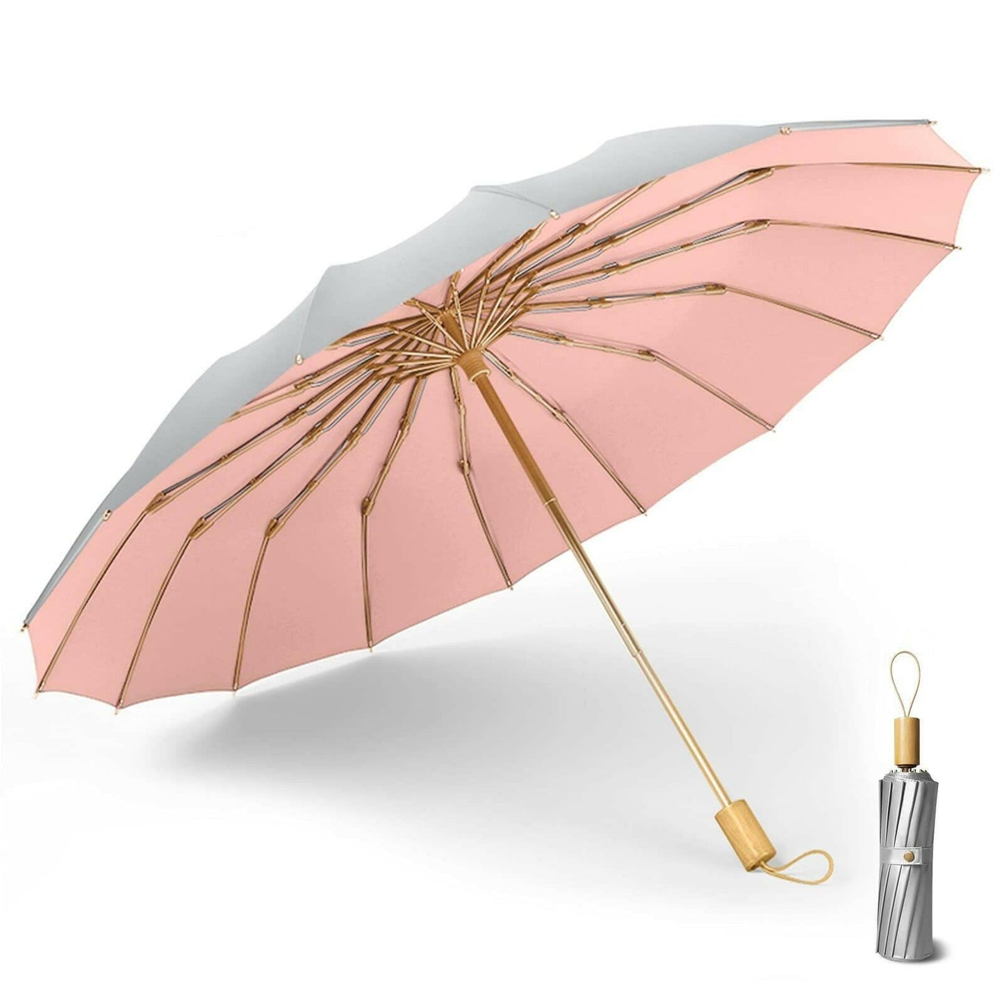 Compact UV Reflective Umbrella 16-Rib Golden Frame UPF50+