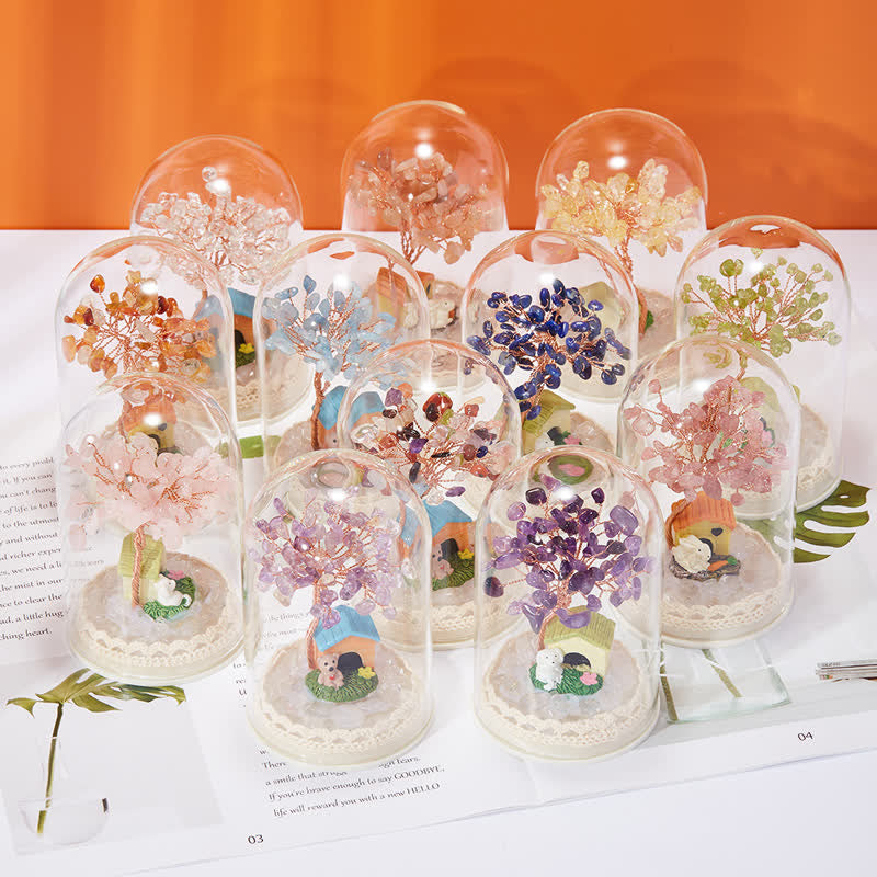 Giftoluck Natural Crystal Glass Cover Feng Shui Tree Decoration