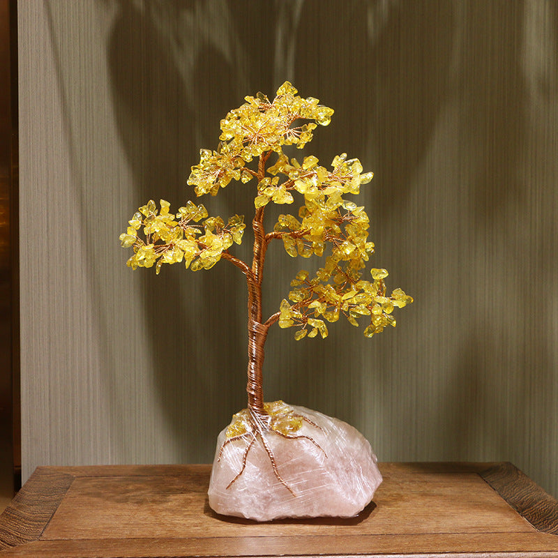 Giftoluck Citrine Rose Quartz Base Fortune Feng Shui Tree