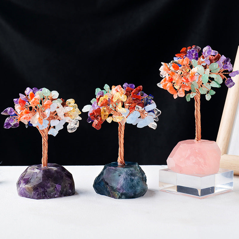 Giftoluck Chakra Crystal Gravel Raw Stone Base Feng Shui Tree