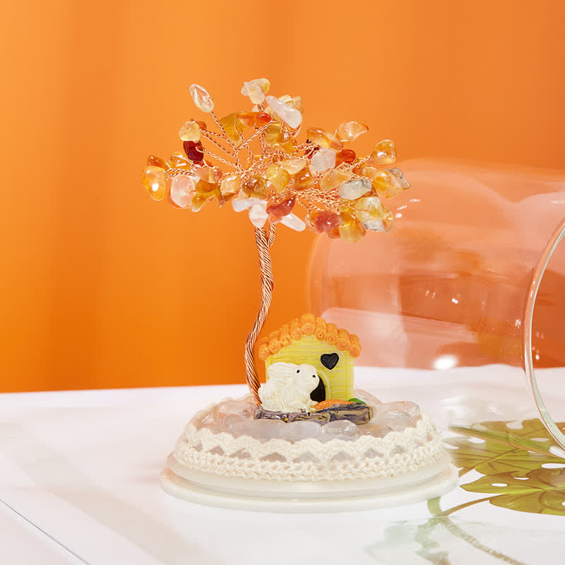 Giftoluck Natural Crystal Glass Cover Feng Shui Tree Decoration