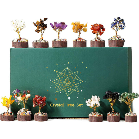 GiftoLuck 12pcs Seven Chakras Crystal Feng Shui Trees Set: A Journey Into Balance, Beauty, and Spiritual Harmony