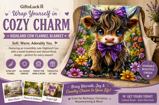 🐮🎀 10 Reasons You'll Fall in Love with the Cute Highland Cow Bowknot Flannel Blanket