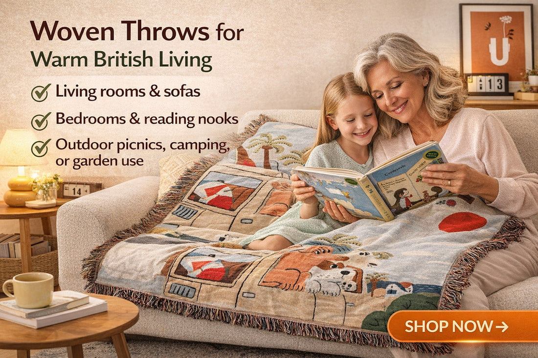 🏡GiftoLuck Woven Tapestry Throw Blanket – Elegant Comfort for Cosy British Homes 🇬🇧✨