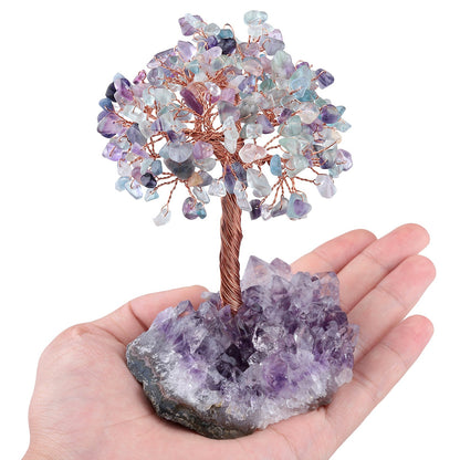 Giftoluck Natural Amethyst Flower Irregular Base Feng Shui Tree