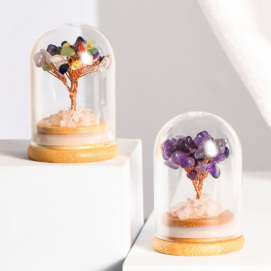GiftoLuck Natural Crystal Gravel Glass Cover Feng Shui Tree
