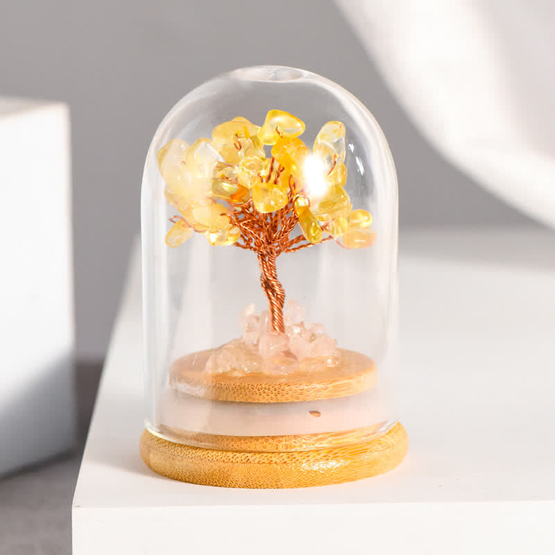 GiftoLuck Natural Crystal Gravel Glass Cover Feng Shui Tree