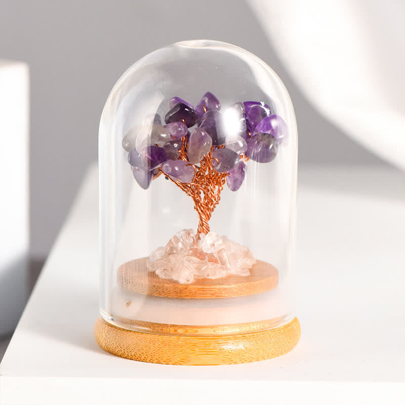 GiftoLuck Natural Crystal Gravel Glass Cover Feng Shui Tree