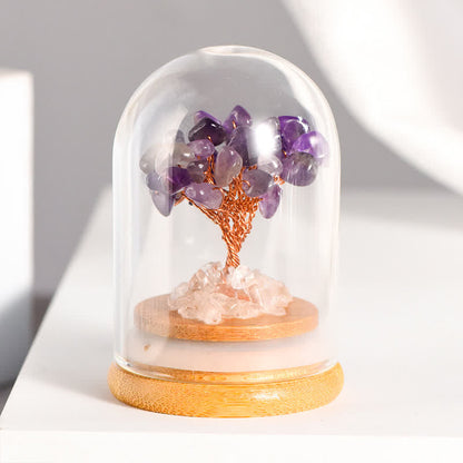 GiftoLuck Natural Crystal Gravel Glass Cover Feng Shui Tree