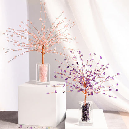 GiftoLuck Natural Crystal Gravel Glass Bowl Feng Shui Tree
