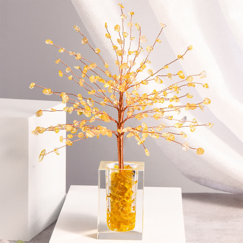 GiftoLuck Natural Crystal Gravel Glass Bowl Feng Shui Tree