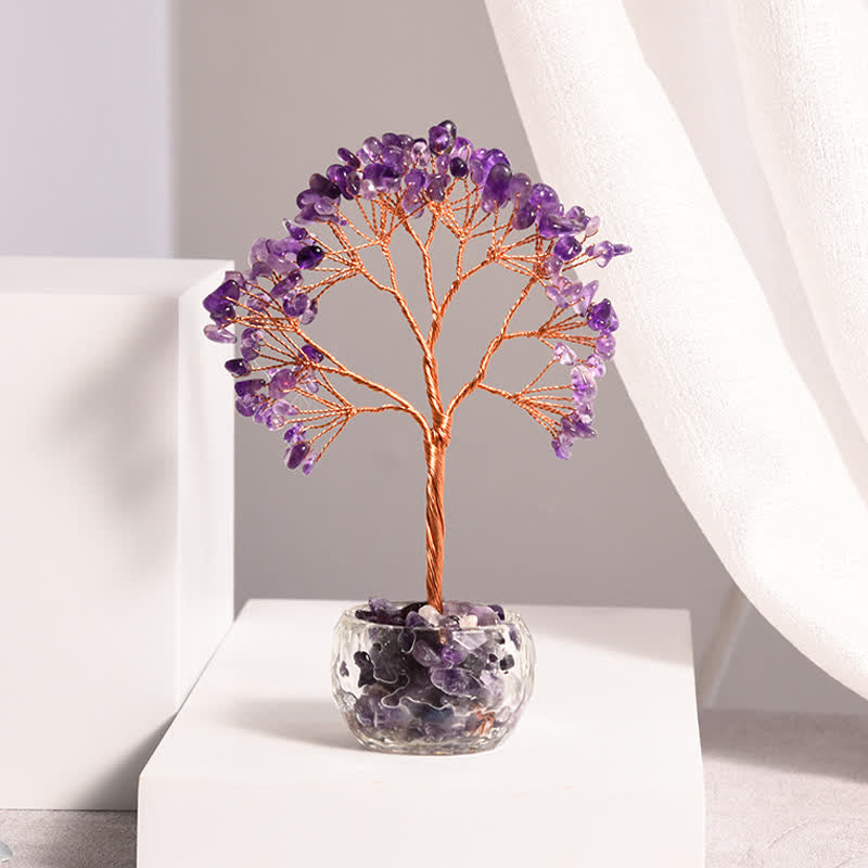 GiftoLuck Natural Crystal Gravel Glass Bowl Feng Shui Tree