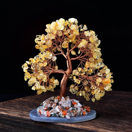 GiftoLuck Colored Agate Gravel Base Feng Shui Tree