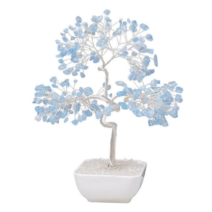GiftoLuck Natural Aquamarine Ceramic Base Feng Shui Tree