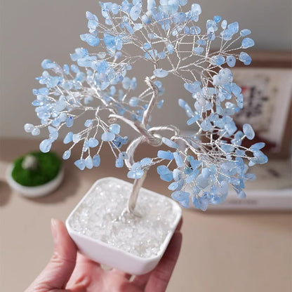GiftoLuck Natural Aquamarine Ceramic Base Feng Shui Tree