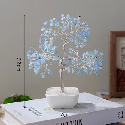 GiftoLuck Natural Aquamarine Ceramic Base Feng Shui Tree