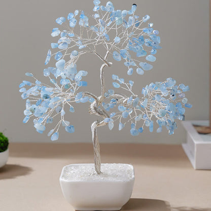 GiftoLuck Natural Aquamarine Ceramic Base Feng Shui Tree