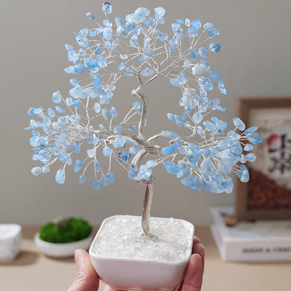 GiftoLuck Natural Aquamarine Ceramic Base Feng Shui Tree