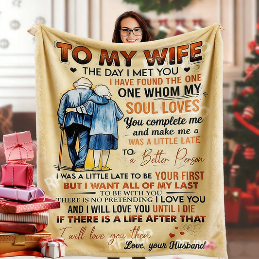 GiftoLuck “To My Wife” Flannel Blanket Soft Cozy Throw for Sofa, Bed & Living Room
