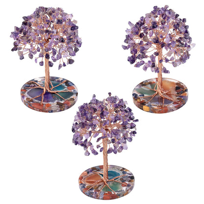 Giftoluck Round Agate Piece Base Healing Crystal Feng Shui Tree