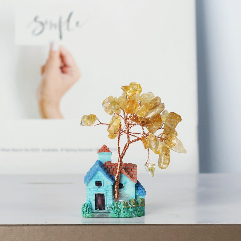 Giftoluck Mini Blue Castle Crystal Gravel Ornaments Feng Shui Tree