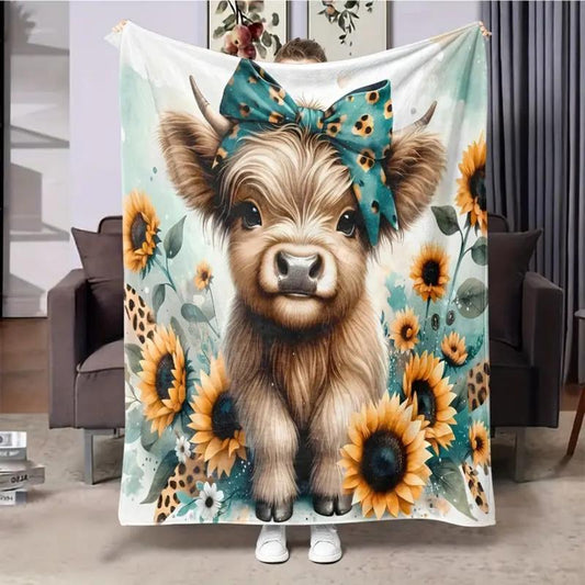 🐂【Highland Cow Series】35% OFF Directly for Christmas Sale|Cute Highland Cow Print Flannel Blanket, Soft Warm Throw Blanket Nap Blanket For Couch Sofa Office Bed Camping Travel, Multi-purpose Gift Blanket For All Season