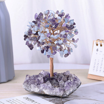 Giftoluck Natural Amethyst Flower Irregular Base Feng Shui Tree