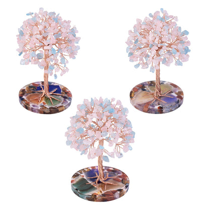 Giftoluck Round Agate Piece Base Healing Crystal Feng Shui Tree