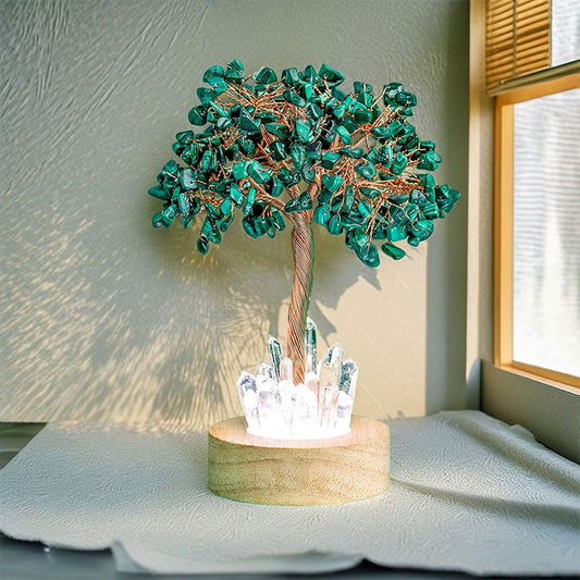 Giftoluck Malachite Crystal Feng Shui Tree Lamp