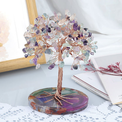 Giftoluck Round Agate Piece Base Healing Crystal Feng Shui Tree