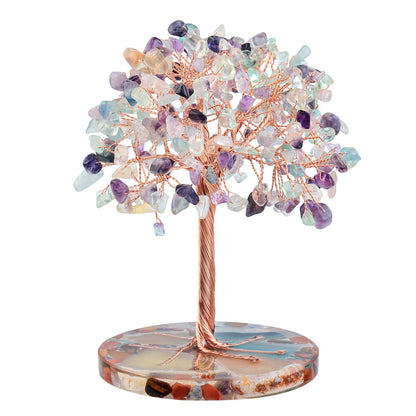 Giftoluck Round Agate Piece Base Healing Crystal Feng Shui Tree